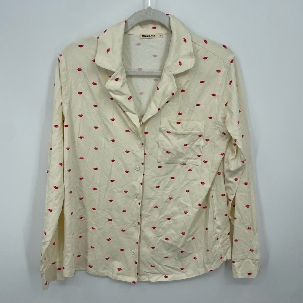 Marine Layer Classic PJ Top Antique White Kiss lip Print Cotton Modal Soft Sz S